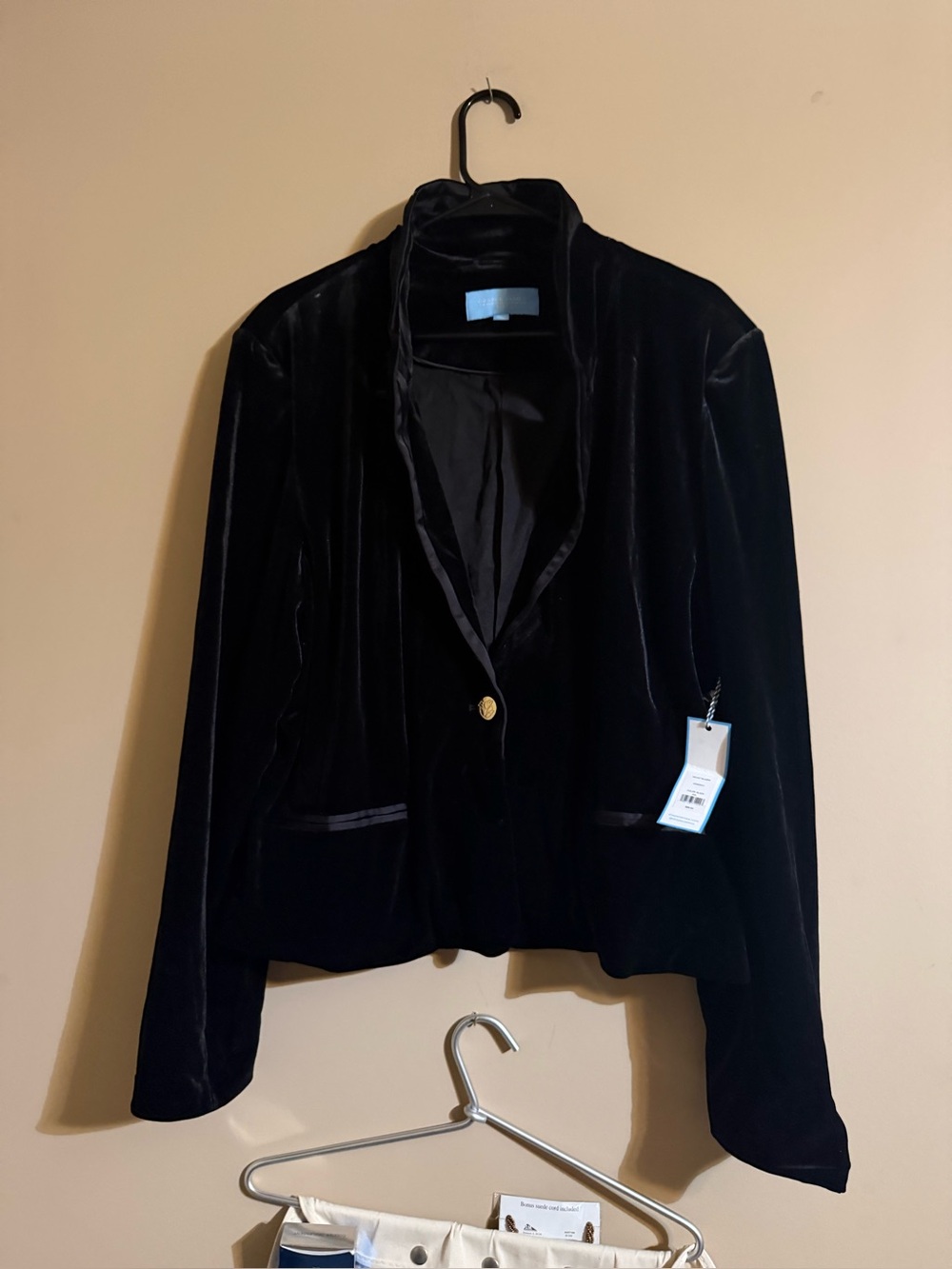 XXL NWT Draper James Black Velvet Single-Button Jacket Gold buttons